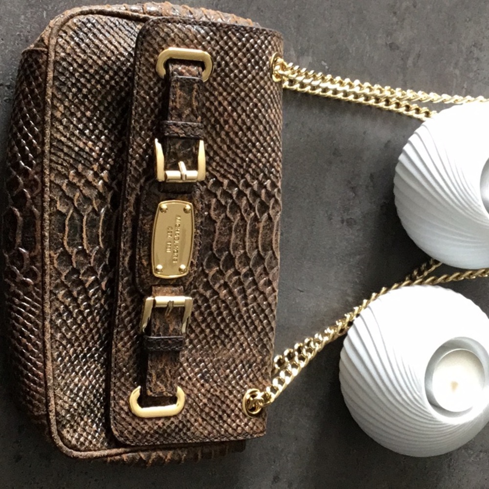 Michael Kors Brown snake leather shoulder bag.